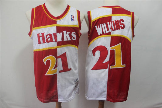 Men's Atlanta Hawks #21 Dominique Wilkins Red White 1987/88 Hardwood Classics Stitched Jersey