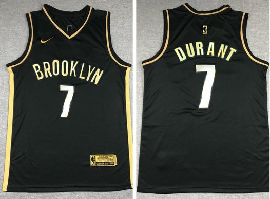 Brooklyn Nets #7 Kevin Durant Jersey Black Golden