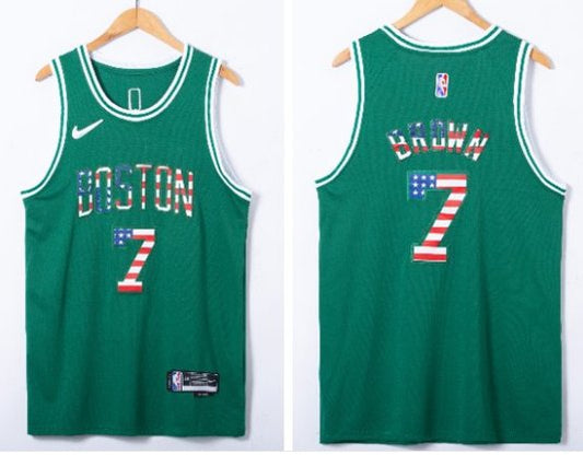 Boston Celtics #7 Jaylen Brown USA Flag Fashion Jersey Green