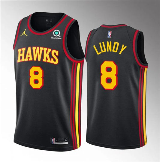Men's Atlanta Hawks #8 Seth Lundy Black 2023 Draft Statement Edition Stitched Basketball Jersey