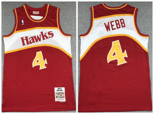 Men's Atlanta Hawks #4 Spud Webb Red 1986-87 Throwback Stitched Jersey