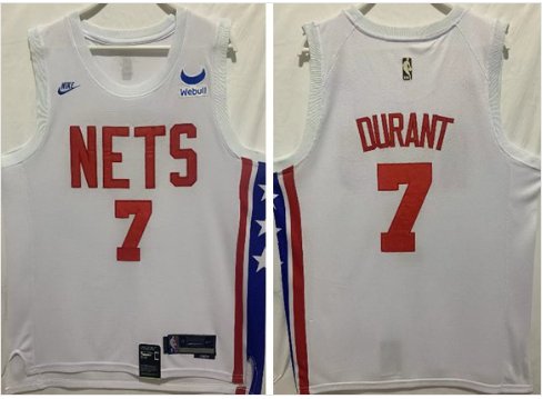 Brooklyn Nets #7 Kevin Durant White Throwback Jersey White