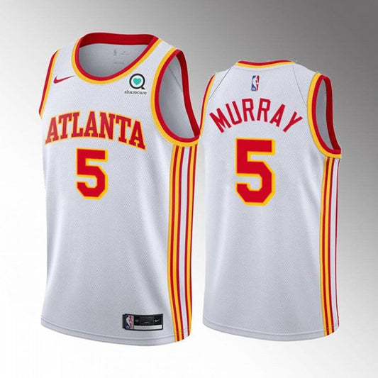 Men's Atlanta Hawks #5 Dejounte Murray White Stitched Basketball Jersey