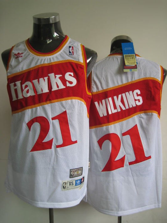 Men's Atlanta Hawks #21 Dominique Wilkins White Stitched Throwback Jersey