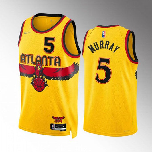 Men's Atlanta Hawks #5 Dejounte Murray Yellow Stitched Basketball Jersey