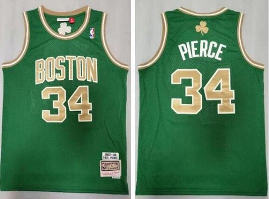 Boston Celtics #34 Paul Pierce With Gold Number Throwback Jersey Green