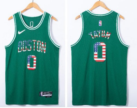 Boston Celtics #0 Jayson Tatum USA Flag Fashion Jersey Green