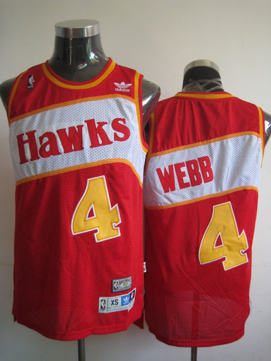 Men's Atlanta Hawks #4 Spud Webb Red Stitched Throwback Jersey