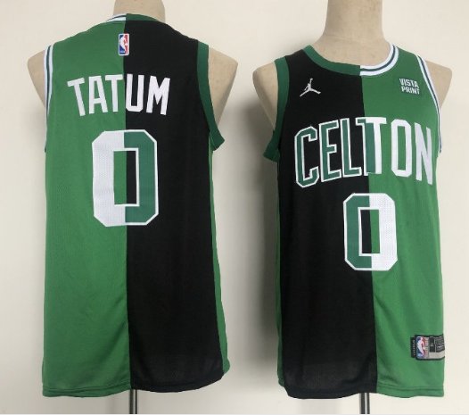 Boston Celtics #0 Jayson Tatum Split Jersey Green And Black