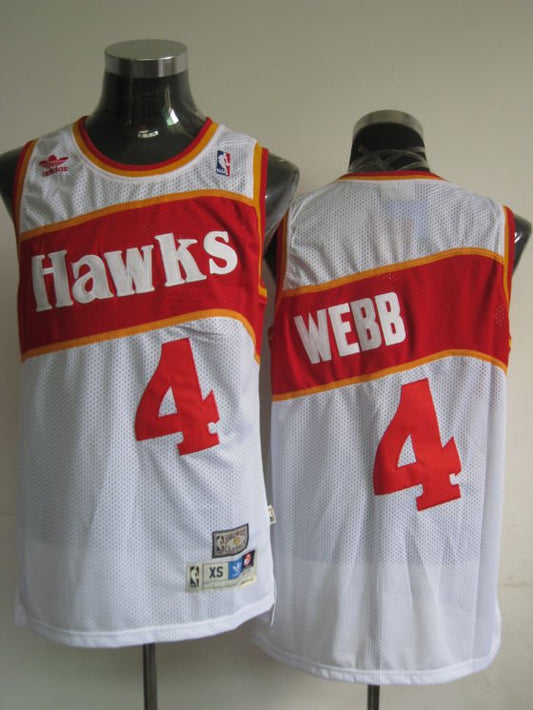 Men's Atlanta Hawks #4 Spud Webb White Stitched Throwback Jersey