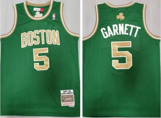 Boston Celtics #5 Kevin Garnett With Gold Number Throwback Jersey Green